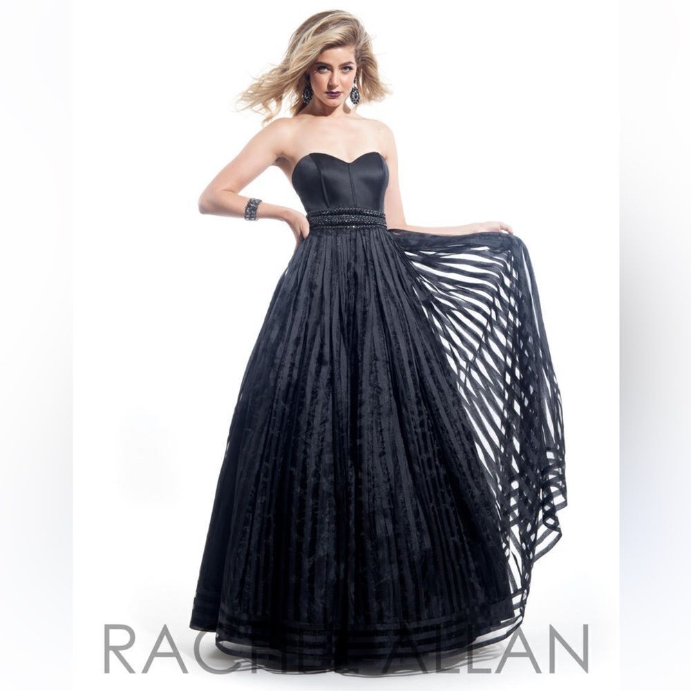 Rachel Allan Black Prom Gown‎ Black Flowy Maxi Dress 6920 Size 4